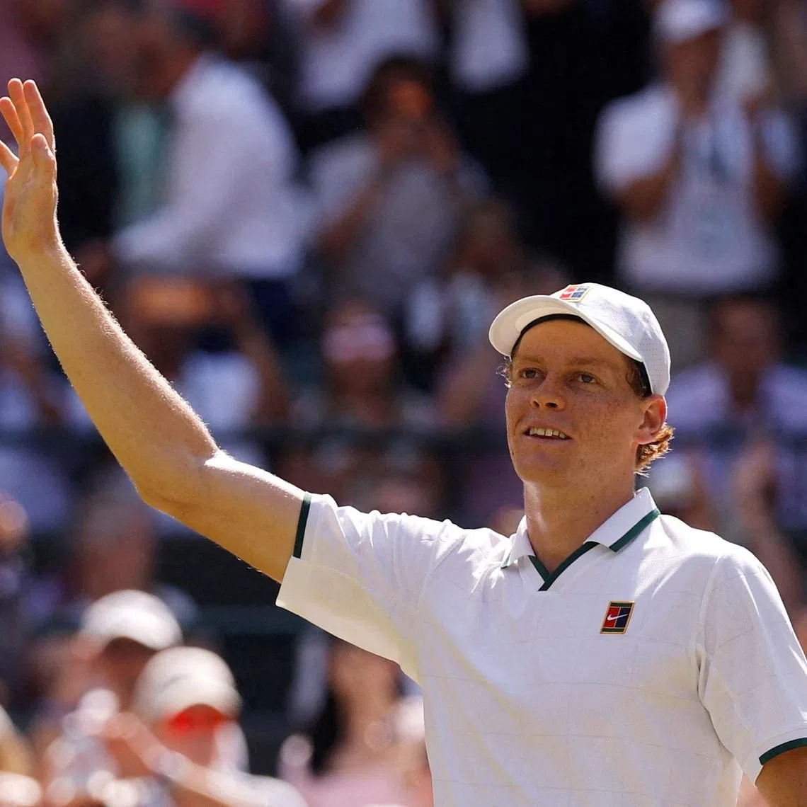 Tennis - Wimbledon - All England Lawn Tennis and Croquet Club, London, Britain - July 7, 2026 Italy's Jannik Sinner celebrates after winning his quarter final match against Germany's Jan-Lennard Struff REUTERS/Andrew Couldridge