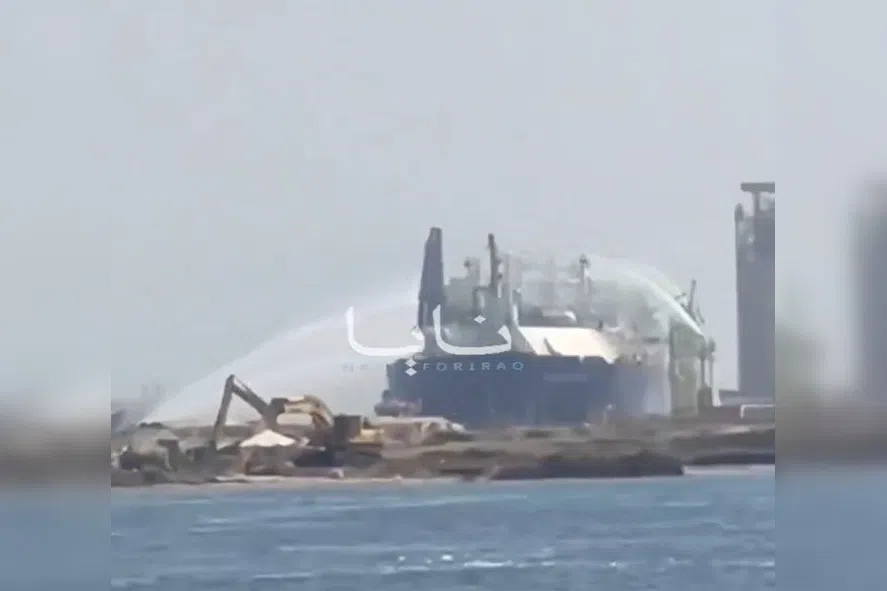 A screenshot from a video circulating online that purports to show the aftermath of a drone strike on Egypt’s Damietta port.