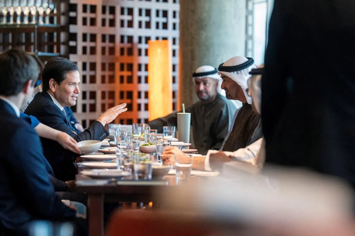 US Secretary of State Marco Rubio meets with United Arab Emirates President Sheikh Mohammed bin Zayed Al Nahyan.