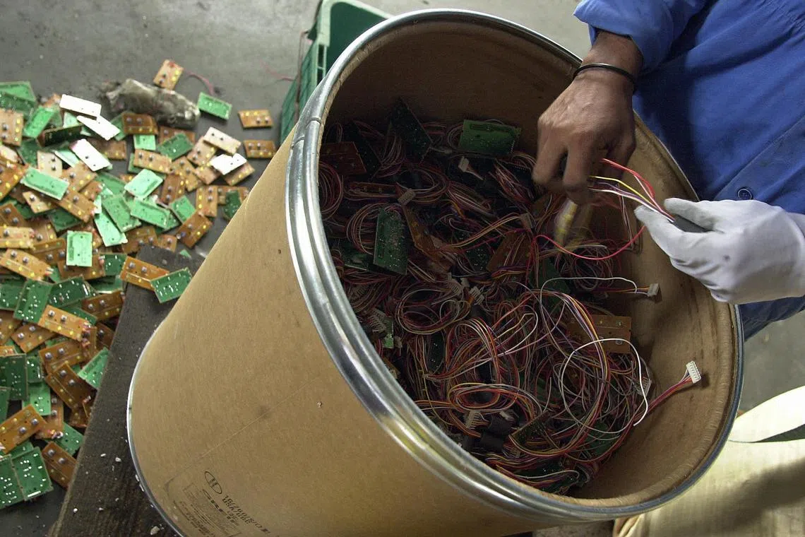 Copper being recovered from wires, to be resold
and then melted down to be used again. 