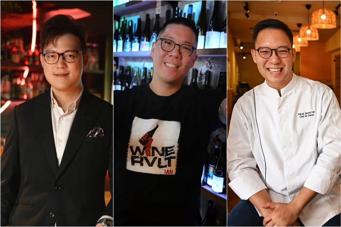 (From left) Mr David Gan, executive chairman of TIpsy Collective, Mr Ian Lim, co-owner of Wine RVLT, and Chef Micah Lim, owner of Micasa Kitchen & Bar and Mikey's Taverna.