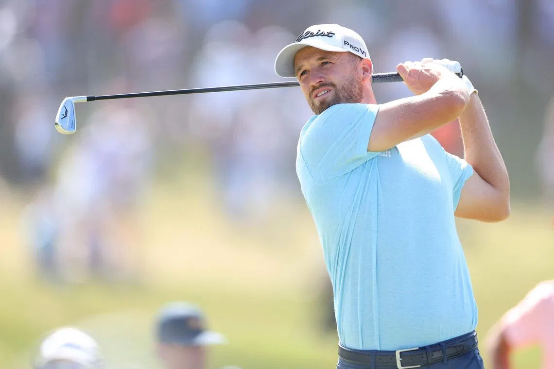 Wyndham Clark of the United States playing his shot from the eighth tee during the final round of the US Open at The Los Angeles Country Club.