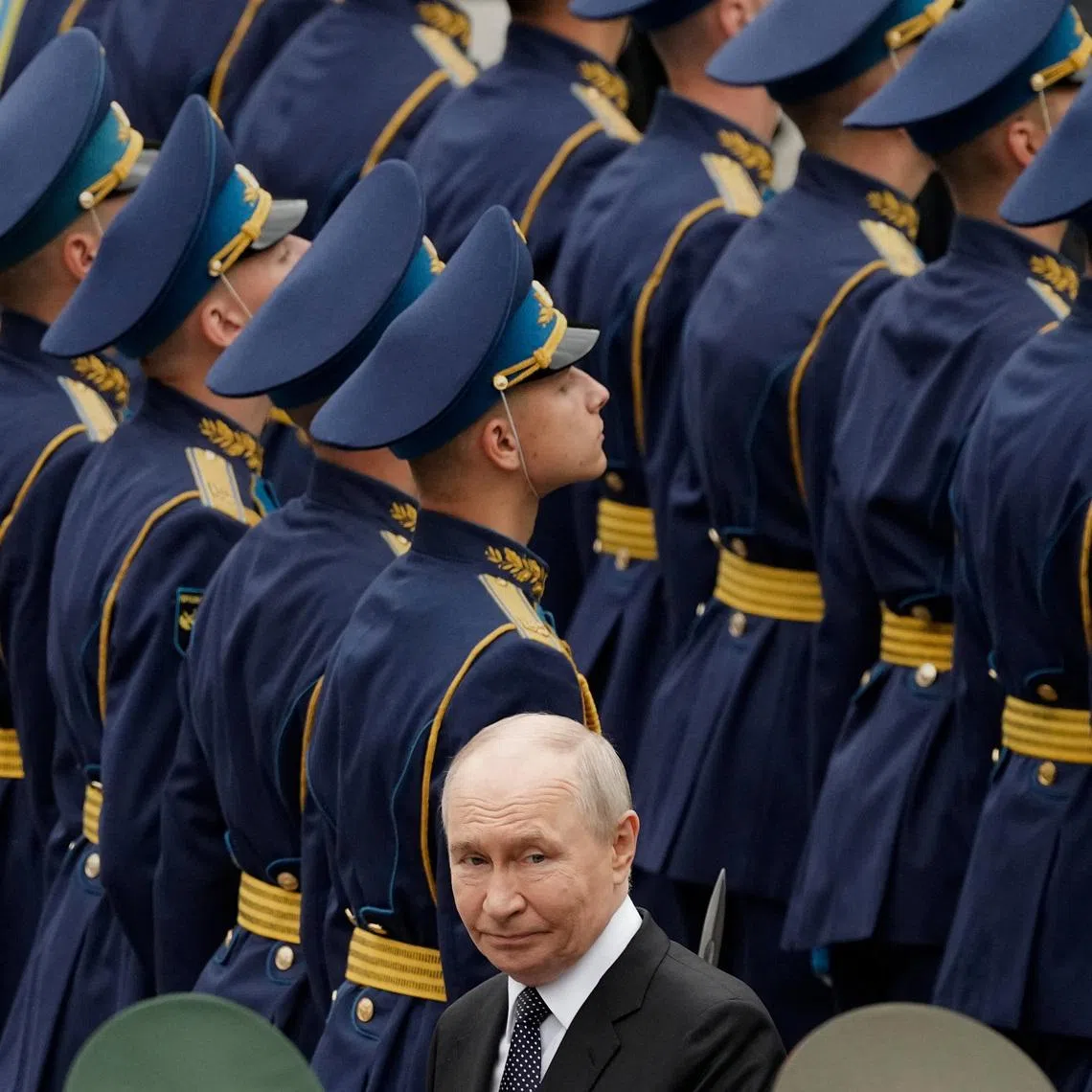 Russian President Vladimir Putin arrives for a wreath-laying ceremony marking the 85th anniversary of the Nazi German invasion into the Soviet Union in World War II, on the Remembrance and Sorrow Day at the Tomb of the Unknown Soldier by the Kremlin wall in Moscow, Russia June 22, 2026. Alexander Zemlianichenko/Pool via REUTERS