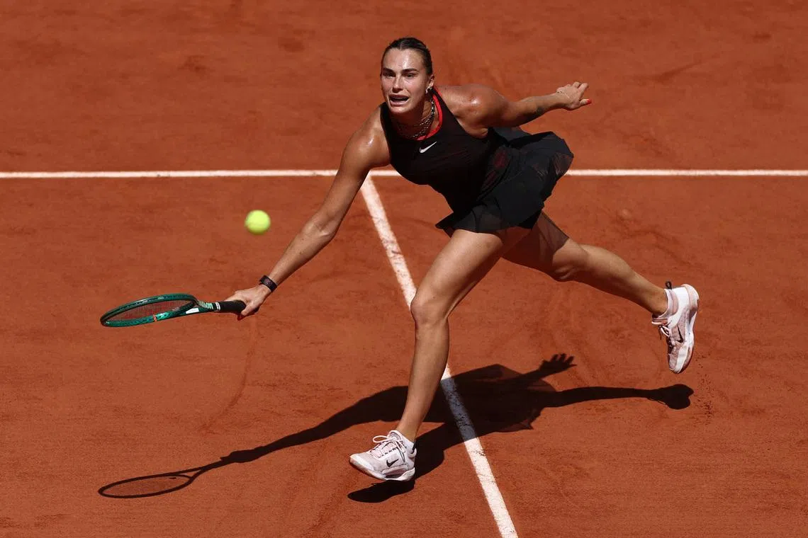 Tennis - French Open - Roland Garros, Paris, France - May 30, 2026 Belarus' Aryna Sabalenka in action during her third round match against Australia's Daria Kasatkina REUTERS/Stephane Mahe