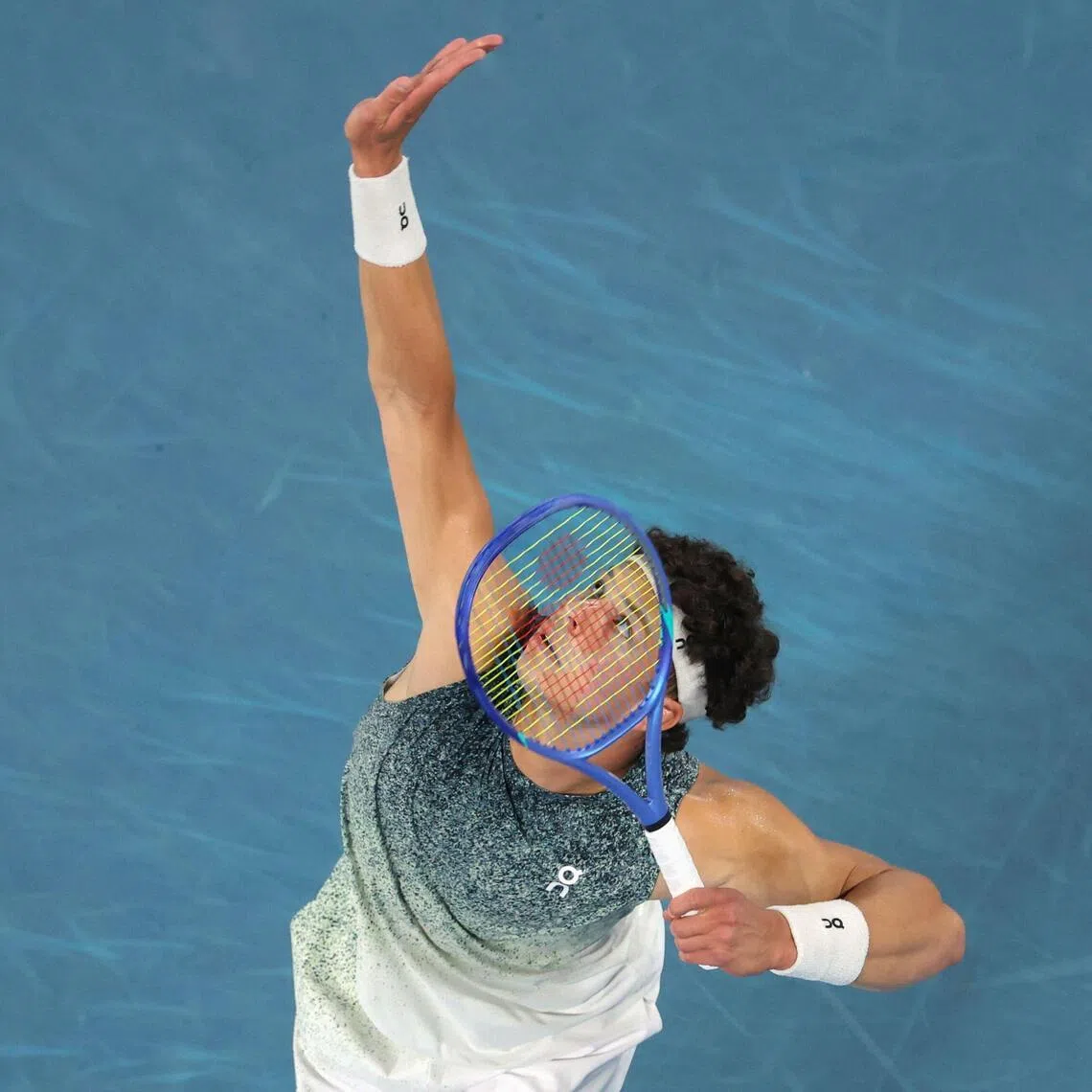 USA's Ben Shelton serves against Norway's Casper Ruud in their last-16 clash at the Australian Open.