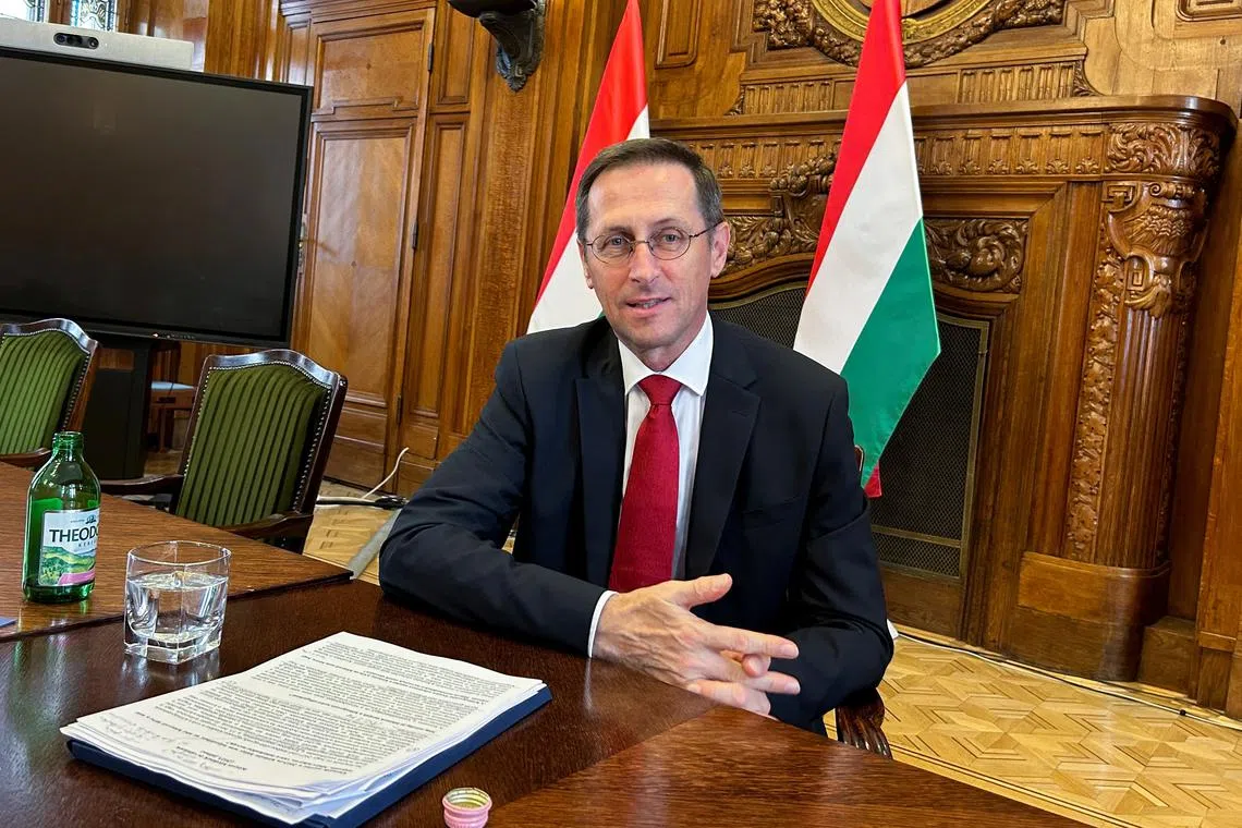 FILE PHOTO: Hungarian Finance Minister Mihaly Varga speaks during an interview with Reuters in Budapest, Hungary July 19, 2023. REUTERS/Krisztina Than/File Photo