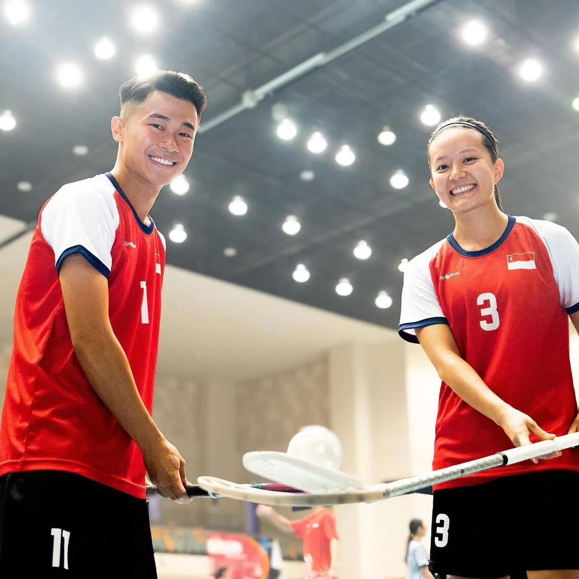 Singapore's most-capped (both 73) floorball players Lim Jian Hong (left) and Yeo Xuan are getting married to each other after the SEA Games.