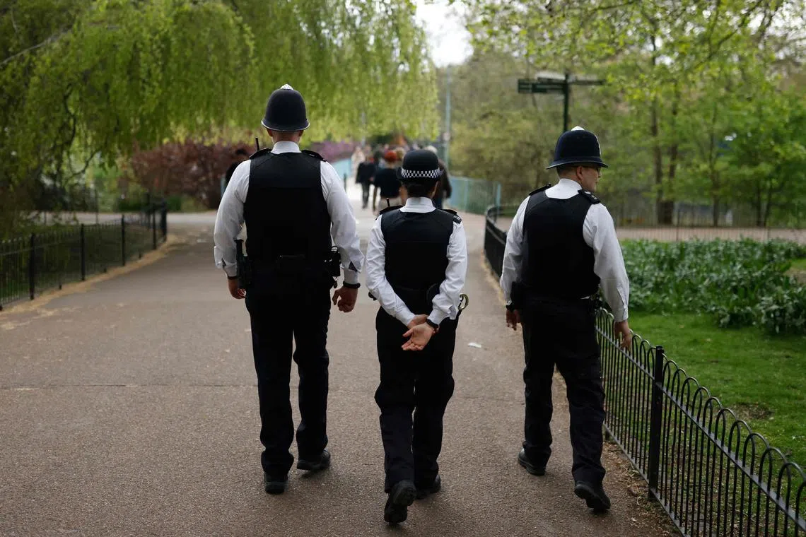 British police patrolling in London. British police have investigated claims that unofficial police stations were operating at three sites.
