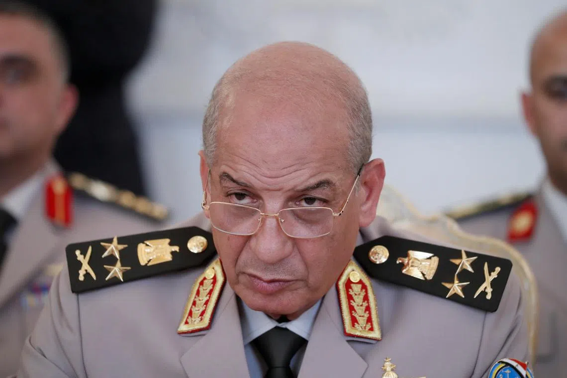 FILE PHOTO: Egyptian Defence Minister Mohamed Ahmed Zaki looks on during a meeting with Russian Foreign Minister Sergei Lavrov and Defence Minister Sergei Shoigu in Moscow, Russia, June 24, 2019. REUTERS/Evgenia Novozhenina/File Photo