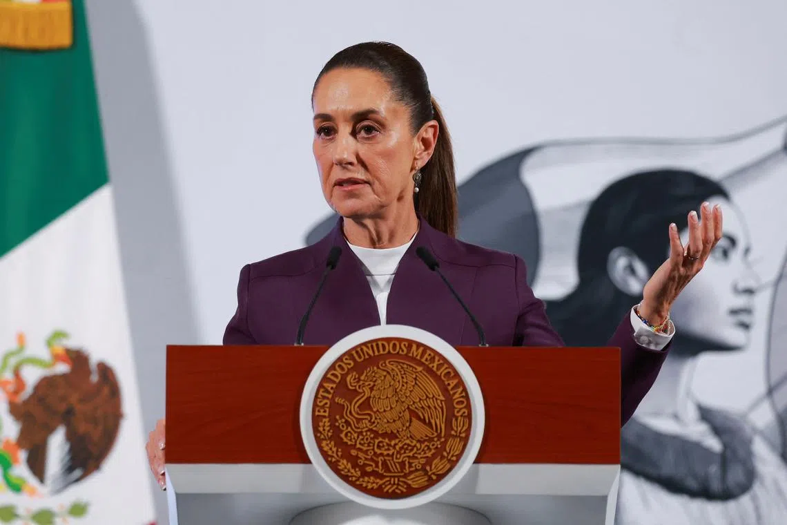 Mexican President Claudia Sheinbaum holds a press conference to announce response to U.S. tariffs, at National Palace in Mexico City, Mexico March 4, 2025 REUTERS/Raquel Cunha