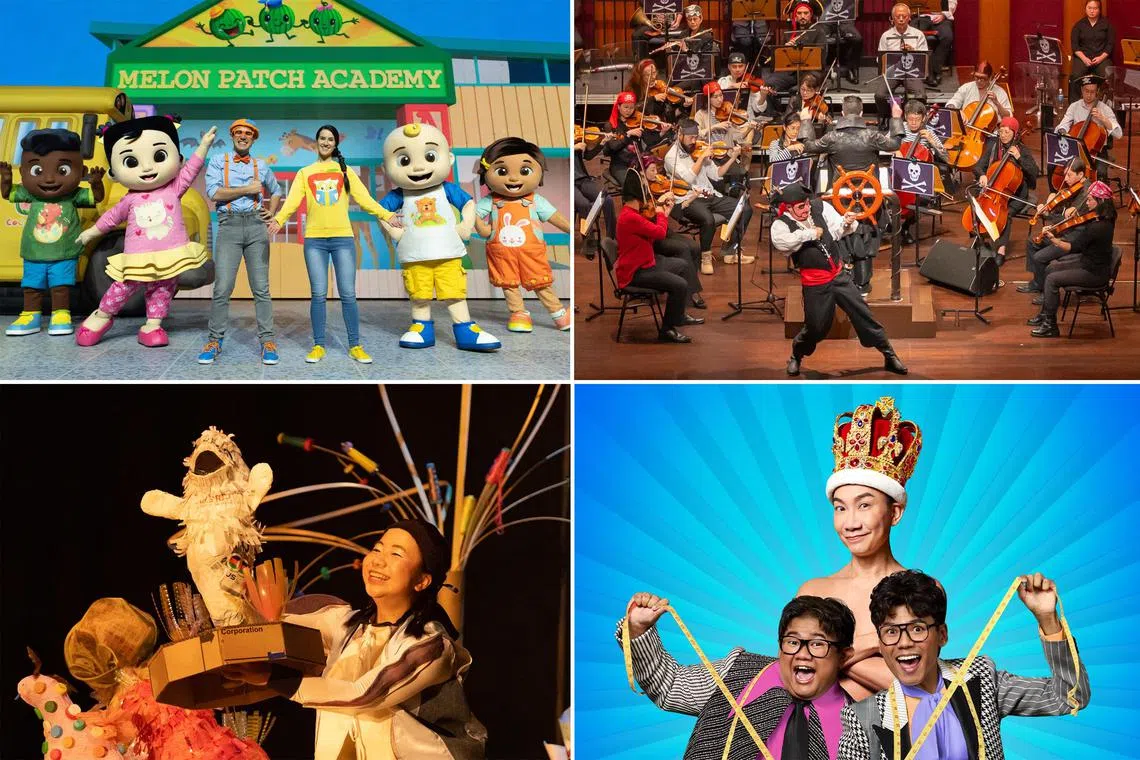 It’s showtime for kids: (clockwise from top left) CoComelon: Sing-A-Long Live, Singapore Symphony Orchestra's Concerts For Children series, The Emperor's New Clothes, and Phinny & Wally.