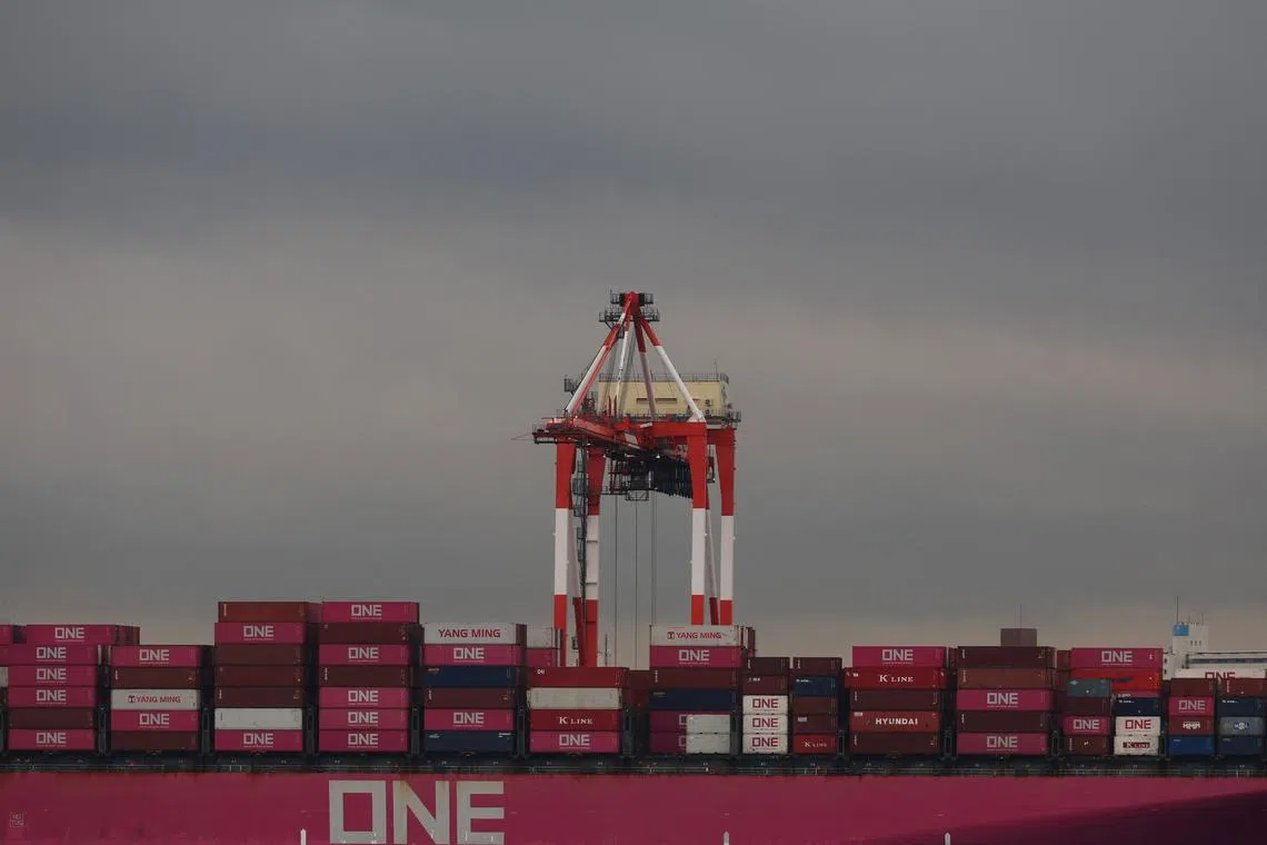 Containers on a cargo ship are seen at an industrial port in Tokyo, Japan April 3, 2025. REUTERS/Kim Kyung-Hoon