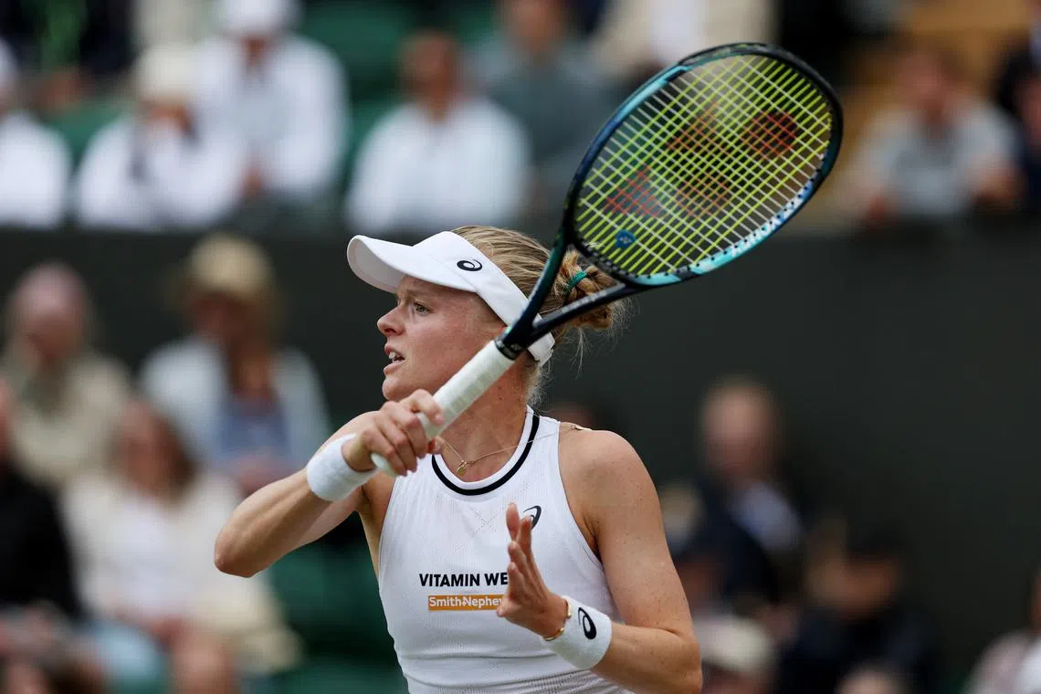 Tennis - Wimbledon - All England Lawn Tennis and Croquet Club, London, Britain - July 6, 2024 Britain's Harriet Dart in action during her third round match against China's Xinyu Wang REUTERS/Paul Childs