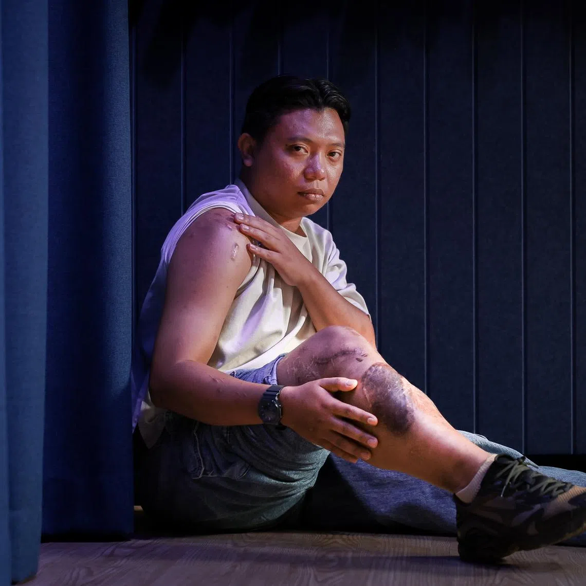 Motorcyclist Mahmud Azmani Fikri now has a metal rod in his right leg and multiple screws in his neck and shoulders.