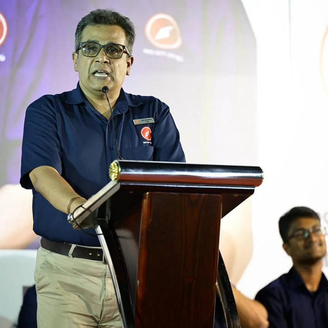 RDU chief Ravi Philemon speaking at the party rally in Yishun Central on May 1.