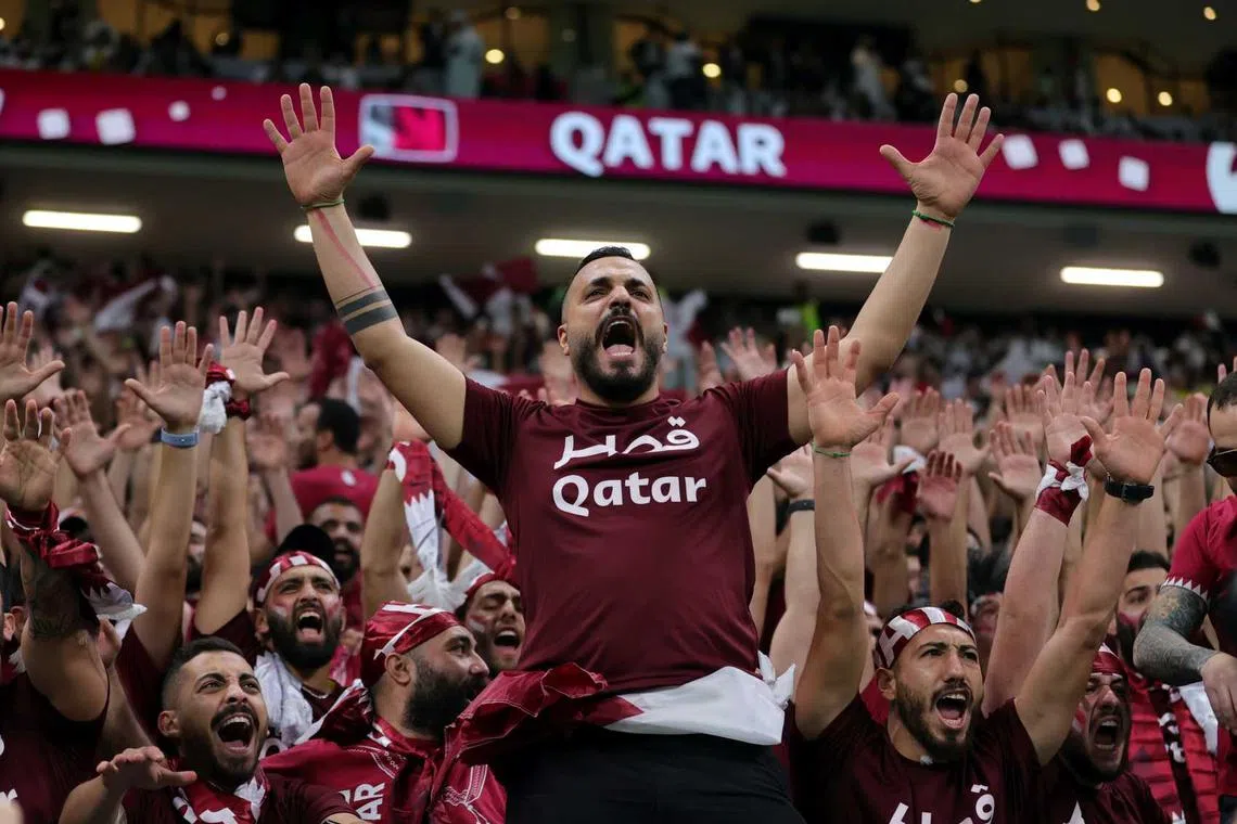 Supporters of Qatar prior to the FIFA World Cup 2022 group A Opening Match between Qatar and Ecuador at Al Bayt Stadium in Al Khor, Qatar, Nov 20, 2022. 