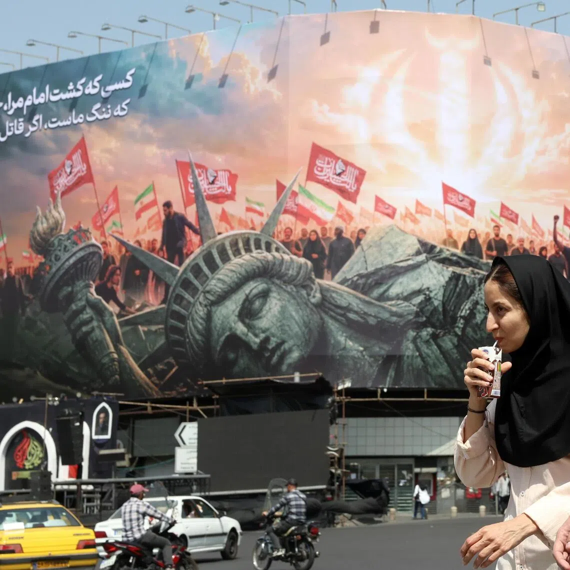 An anti-American billboard in Tehran. The US and Iran have been at war since Feb 28.
