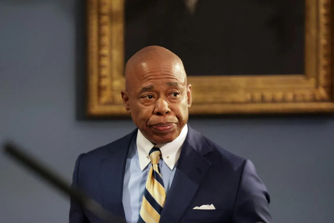 New York City Mayor Eric Adams speaks about his meeting with U.S. President-elect Donald Trump’s incoming border czar Tom Homan during a press conference at City Hall in Manhattan in New York City, U.S., December 12, 2024. REUTERS/Kent J Edwards/File Photo