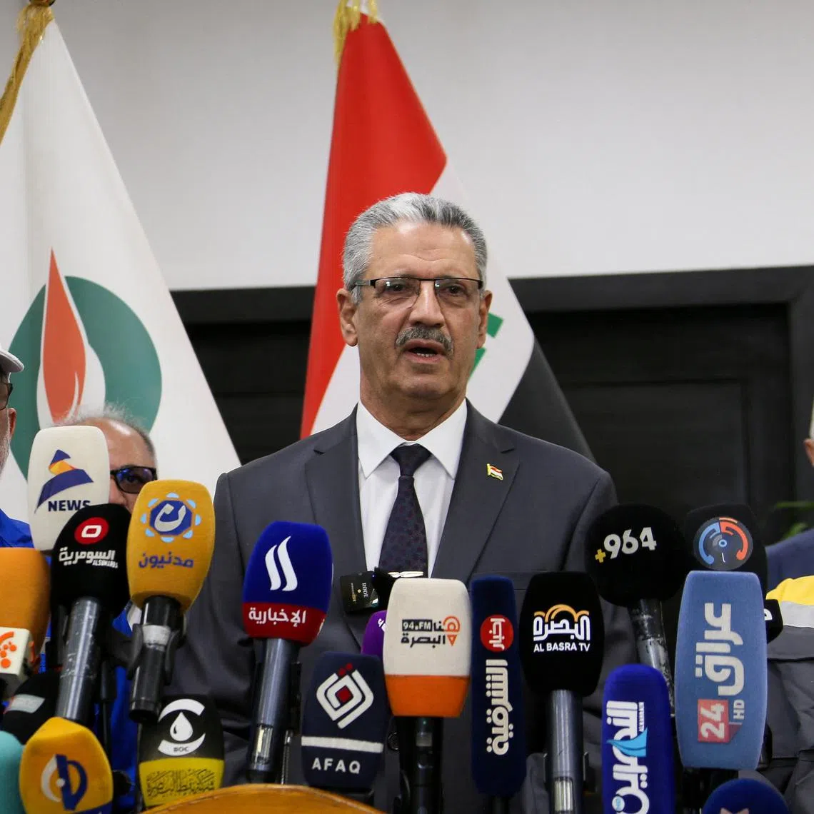Iraq's Oil Minister Hayan Abdel-Ghani speaks to the media during a press conference at Zubair oilfield in Basra, Iraq, October 28, 2025. REUTERS/Essam Al-Sudani