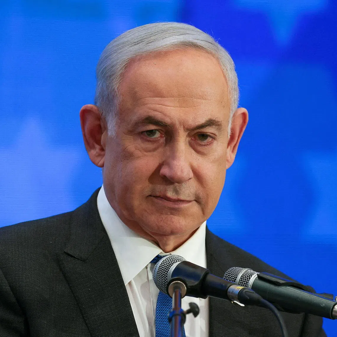 FILE PHOTO: Israeli Prime Minister Benjamin Netanyahu addresses the Conference of Presidents of Major American Jewish Organizations, amid the ongoing conflict between Israel and the Palestinian Islamist group Hamas, in Jerusalem, February 18, 2024. REUTERS/Ronen Zvulun/File Photo