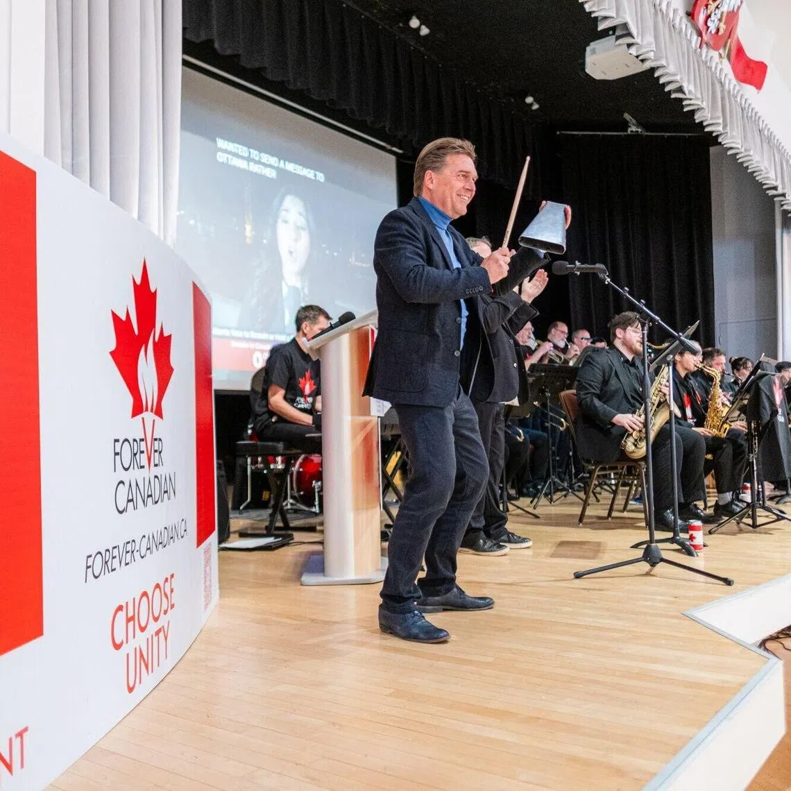 Thomas Lukaszuk, who heads Forever Canadian, during a Forever Canadian referendum night event in Edmonton, Canada, on Oct 19.