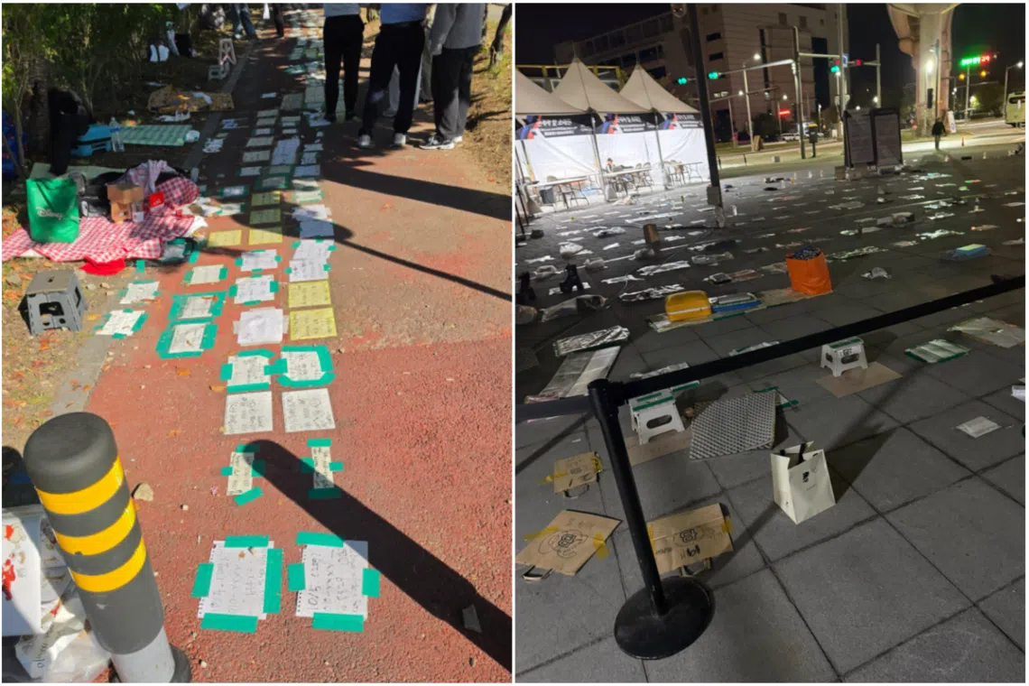 The sheets of paper were marked with dates, phone numbers and the number of people in each group to indicate that the spots had been claimed.