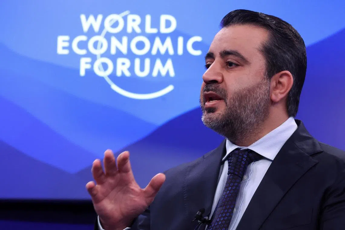 Syria's Foreign Minister Asaad Hassan Al Shibani gestures during the 55th annual World Economic Forum (WEF) meeting in Davos, Switzerland, January 22, 2025. REUTERS/Yves Herman