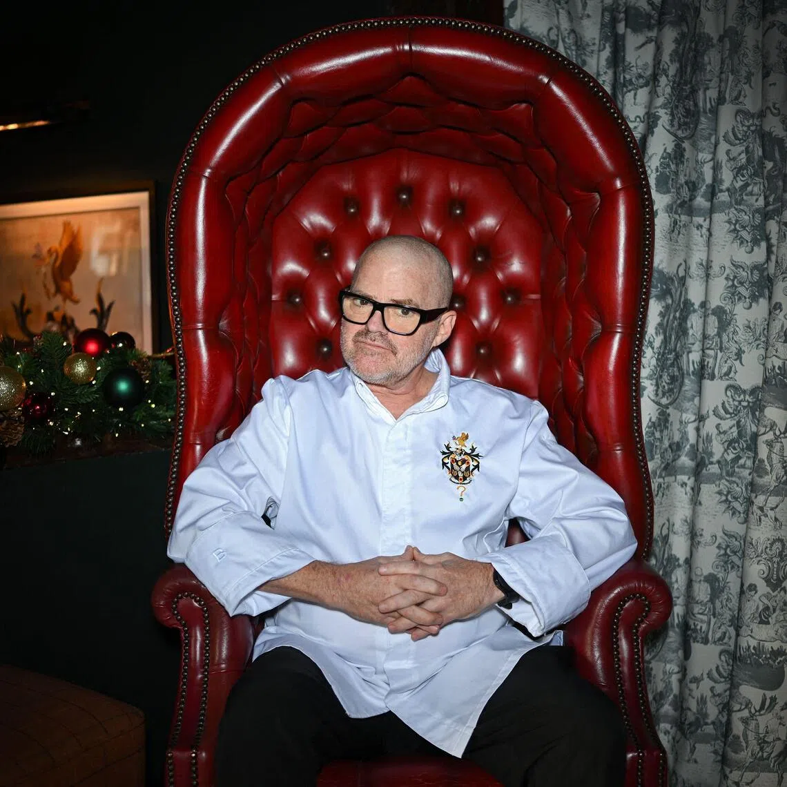 Chef Heston Blumenthal poses for a portrait in The Hinds Head in Bray, west of London, on Nov 19, 2025. 