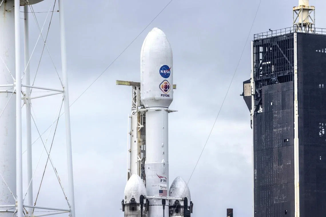 A Space X Falcon Heavy rocket, that will carry Nasa’s Psyche mission, is docked at Nasa’s Kennedy Space Centre, in Florida.