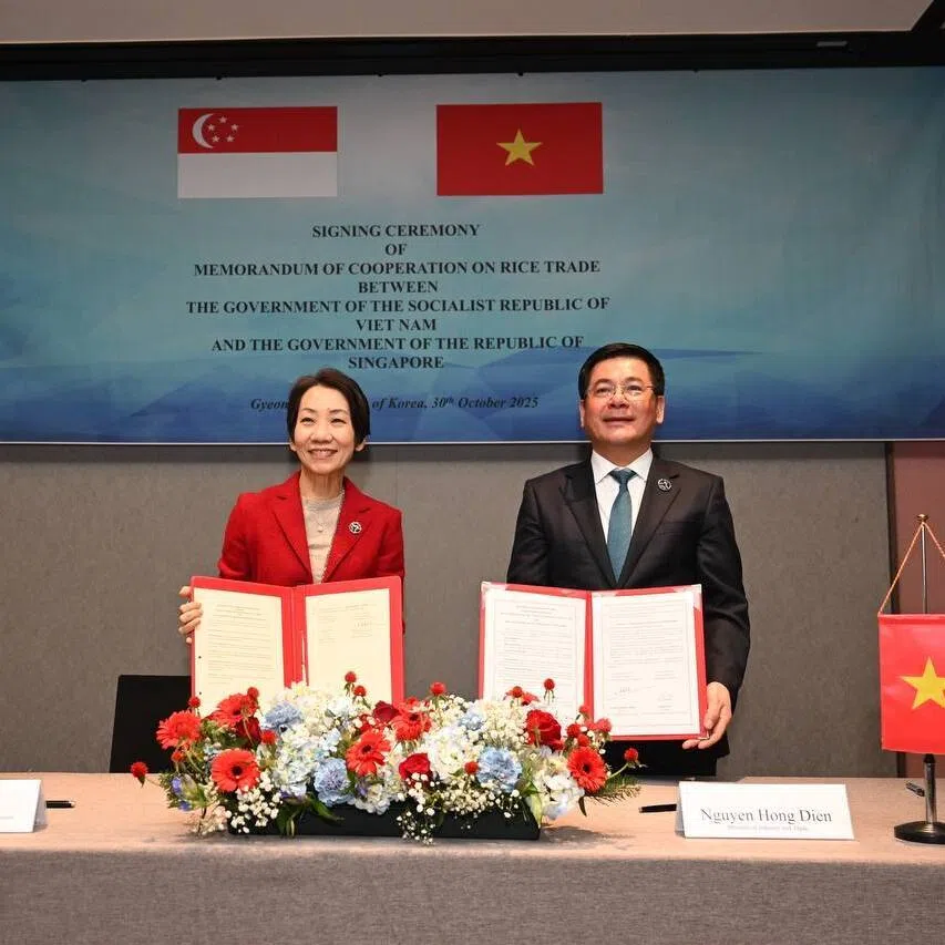  Minister for Sustainability and the Environment Grace Fu and Vietnam’s Minister of Industry and Trade Nguyen Hong Dien in Gyeongju, on Oct 30.