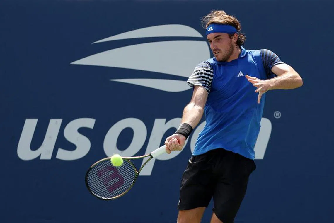 Tennis - U.S. Open - Flushing Meadows, New York, United States - August 30, 2023 Greece's Stefanos Tsitsipas in action during his second round match against Switzerland's Dominic Stricker REUTERS/Mike Segar