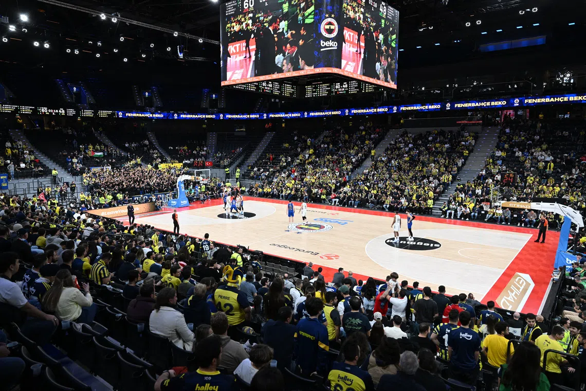 FILE PHOTO: Basketball - EuroLeague - Fenerbahce v Maccabi Tel Aviv - SAP Garden, Munich, Germany - November 11, 2025 General view during the match REUTERS/Angelika Warmuth/File Photo