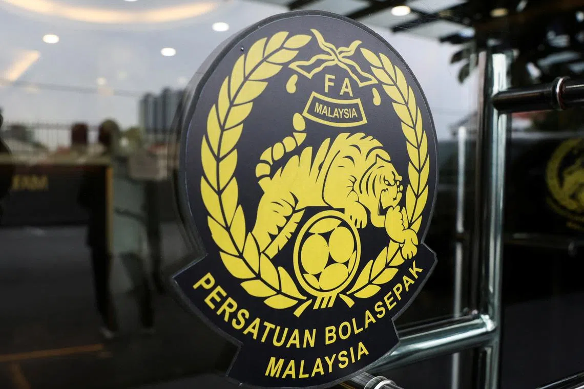 The logo of Football Association of Malaysia (FAM) is displayed at its headquarters at Petaling Jaya, Malaysia January 28, 2026. REUTERS/Hasnoor Hussain