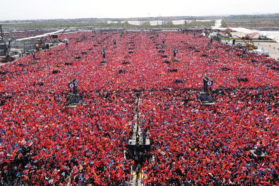 Turkish President Recep Tayyip Erdogan held what he called "the rally of the century" on Sunday ahead of May 14 polls.