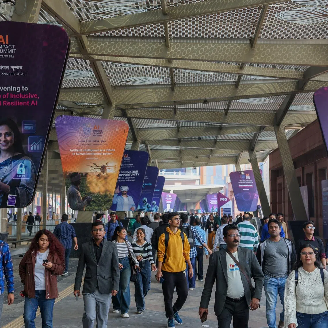 Visitors arrive at Bharat Mandapam, one of the venues for AI Impact Summit, in New Delhi, India, February 20, 2026. REUTERS/Bhawika Chhabra