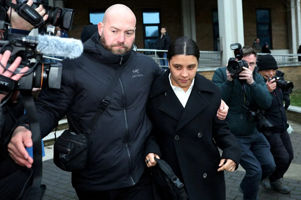 FILE PHOTO: Australia soccer player Sam Kerr's racially aggravated harassment trial - Kingston Crown Court, London, Britain - February 11, 2025  Sam Kerr leaves the court after proven not guilty REUTERS/Toby Melville/File Photo
