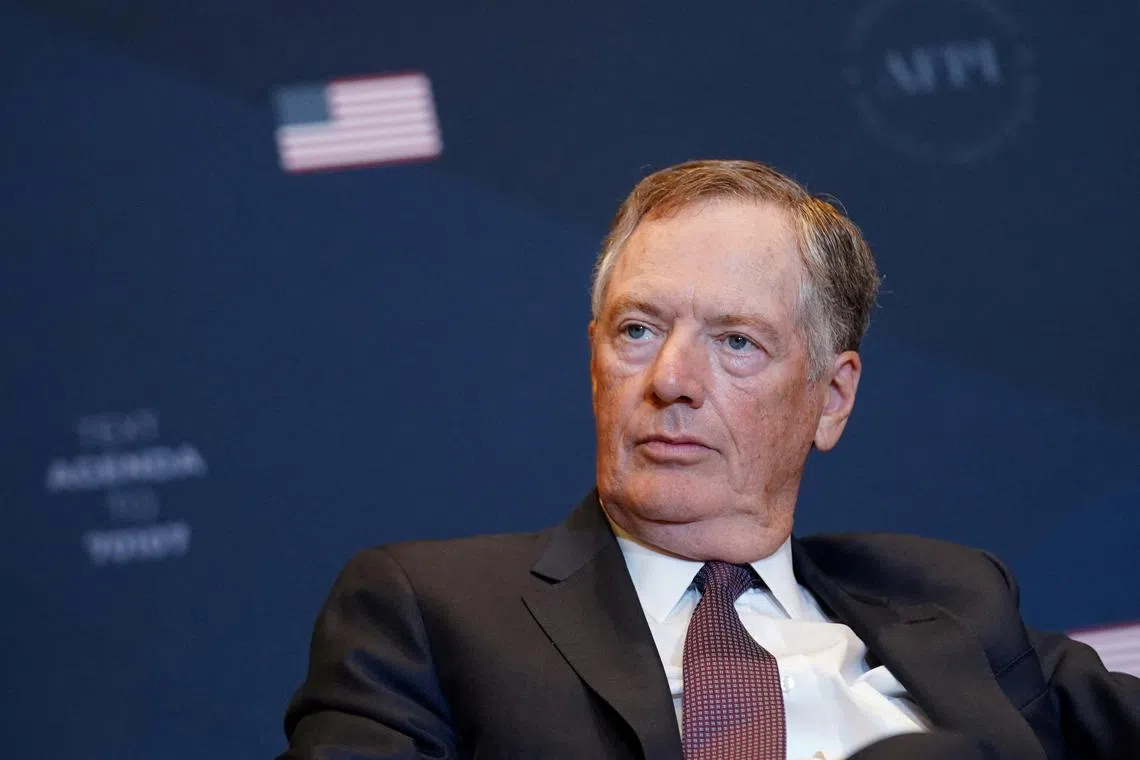 FILE PHOTO: Former U.S. Trade Representative Robert Lighthizer listens during a panel at the America First Policy Institute's America First Agenda Summit in Washington, U.S., July 26, 2022. REUTERS/Sarah Silbiger/File Photo