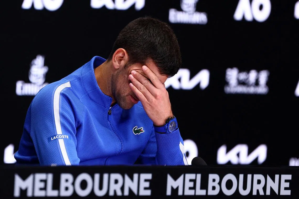 Serbia's Novak Djokovic during his press conference after his loss to Jannik Sinner at the Australian Open. 