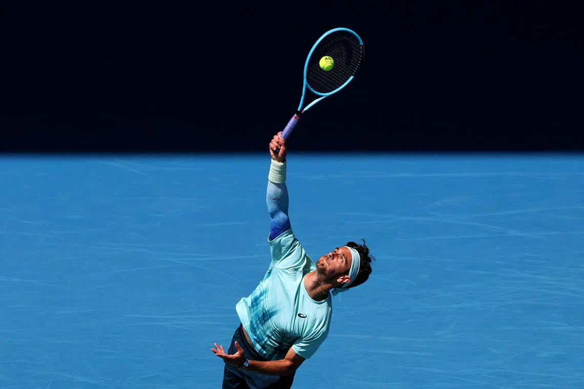 Tennis - Australian Open - Melbourne Park, Melbourne, Australia - January 22, 2026 Italy's Lorenzo Musetti in action during his second round match against Italy's Lorenzo Sonego REUTERS/Hollie Adams