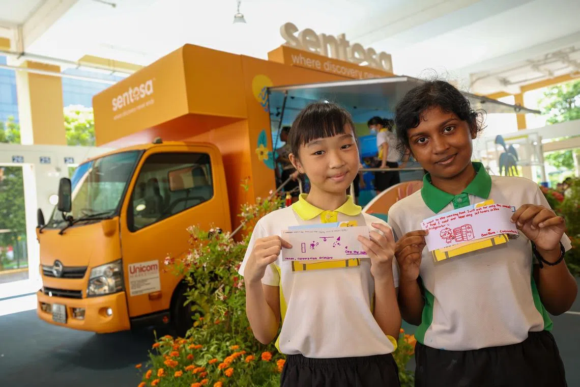 CMG20250716-ChuaKT01 蔡家增/林美玲 A first look: Sentosa Brings Sustainability Education to Schools with New Mobile Showcase [Corporation Primary School (31 Jurong West St. 24, Singapore 648347)] Profile of RENEE ER (余悦滢) and BAVITHIRA AYINGARAN (பவித்திரா ஐங்கரன்), both are primary 6 pupils.