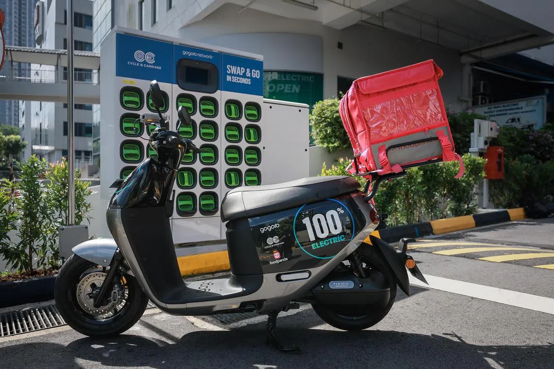 The swappable battery trial between Jardine Cycle & Carriage and Gogoro at the Jardine Cycle & Carriage showroom on Alexandra Road, March 22, 2023.