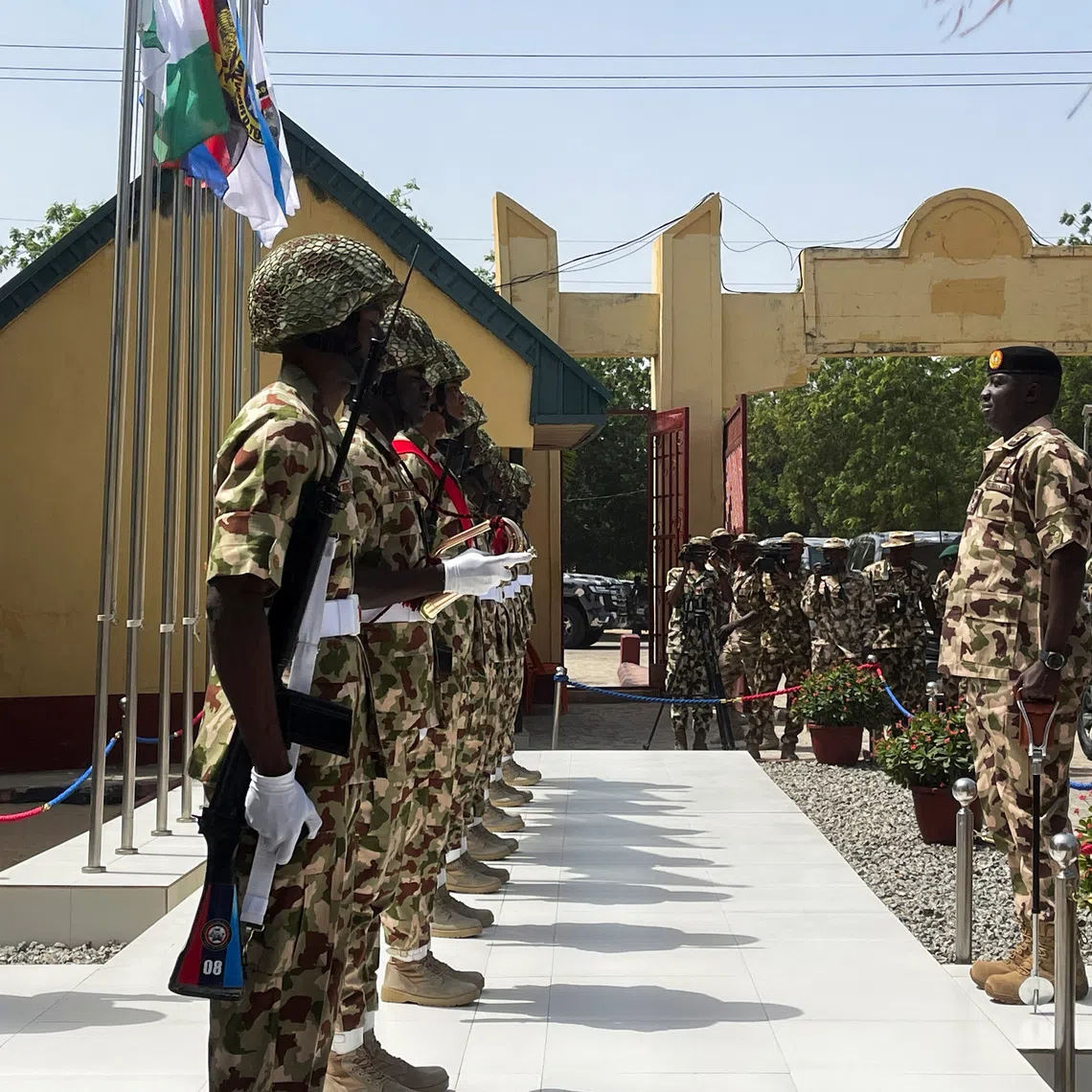 Nigeria's Chief of Army Staff, Lieutenat-General Waidi Shaibu inspects troops, during the tour of Theatre Command Operation Lafiya Dole, in Maiduguri, Borno, Nigeria, November 6, 2025. REUTERS/Ahmed Kingimi