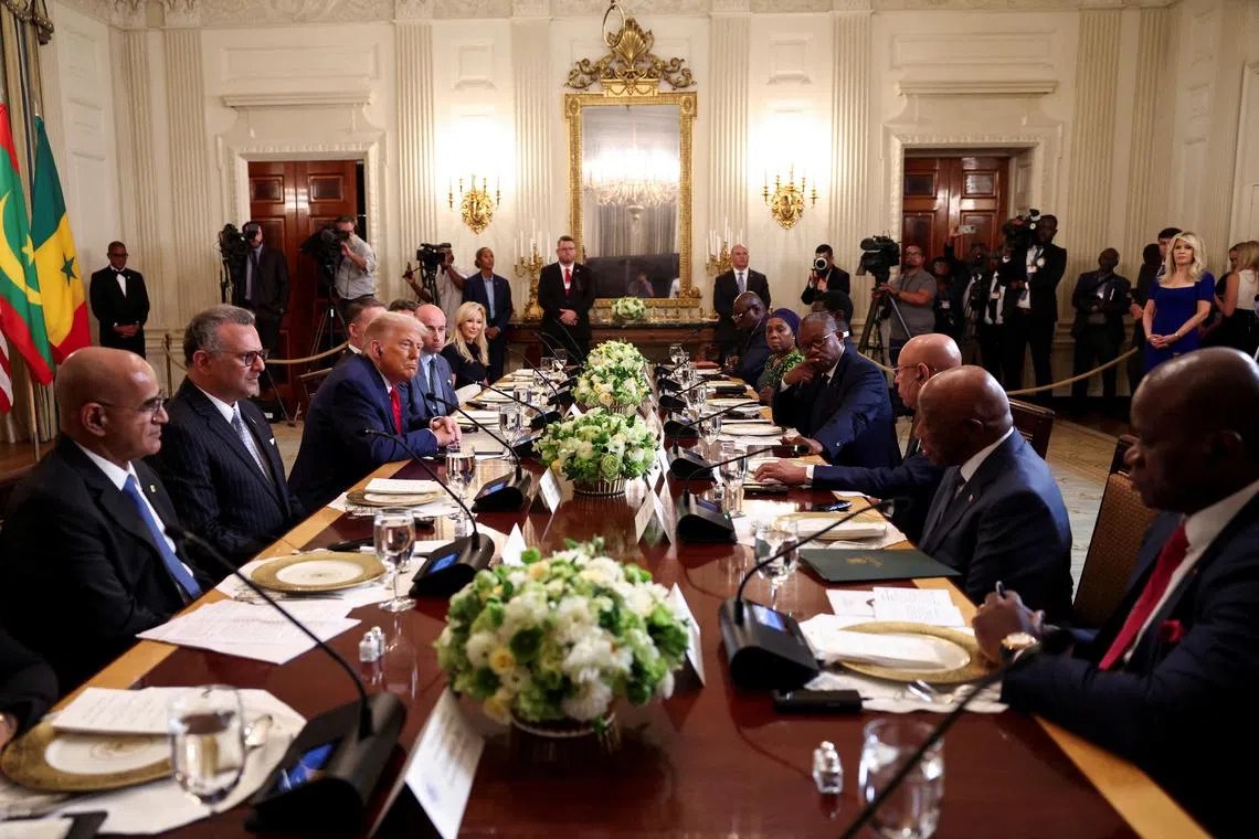 Liberian President Joseph Boakai (second from right) meeting US President Donald Trump at the White House on July 9 with other African leaders.