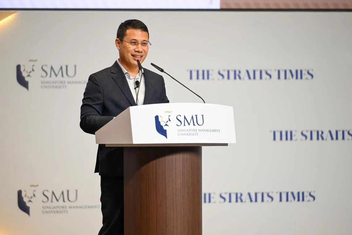 Education Minister Desmond Lee speaking at The Straits Times Education Forum 2026, held at the Singapore Management University's Yong Pung How School of Law on April 1.