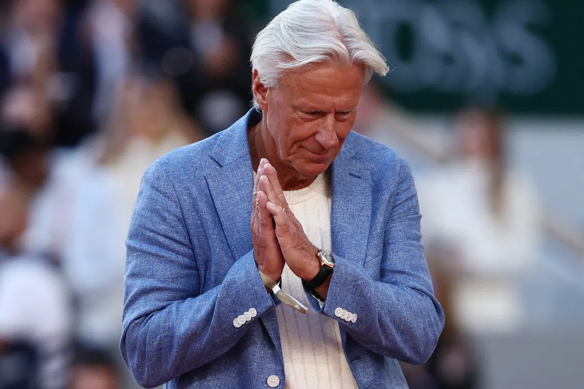 FILE PHOTO: Tennis - French Open - Roland Garros, Paris, France - June 9, 2024 Bjorn Borg during the trophy presentation after Spain's Carlos Alcaraz wins his singles final against Germany's Alexander Zverev REUTERS/Stephanie Lecocq/ File Photo