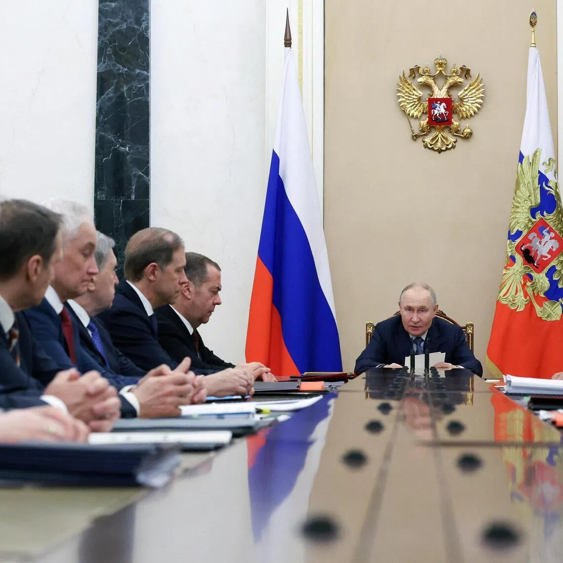 Russian President Vladimir Putin chairing a meeting in Moscow on Jan 30.