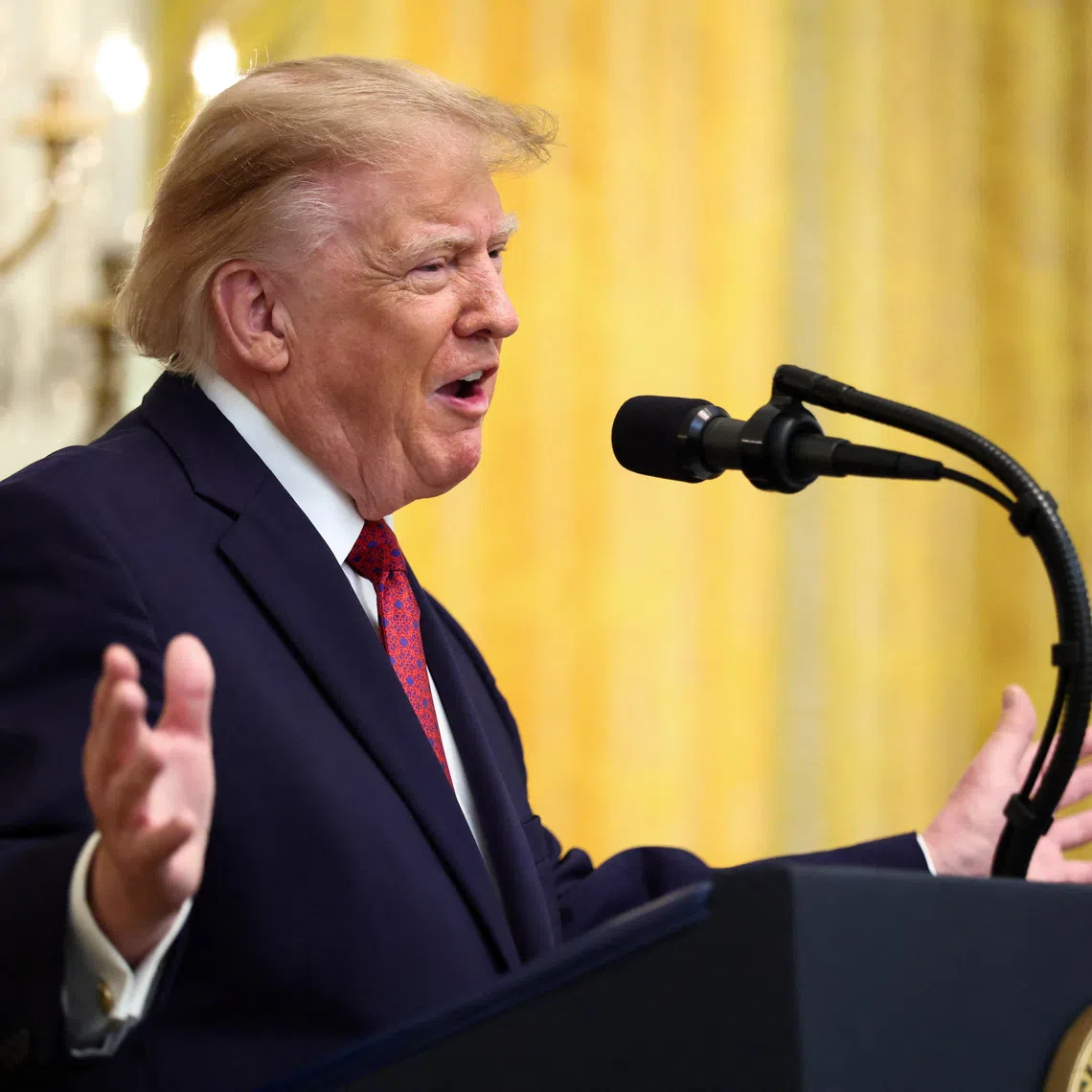 US President Donald Trump speaks as he hosts a Hispanic Heritage Month reception in the East Room at the White House in Washington, D.C., US, September 30, 2026. REUTERS/Kevin Lamarque