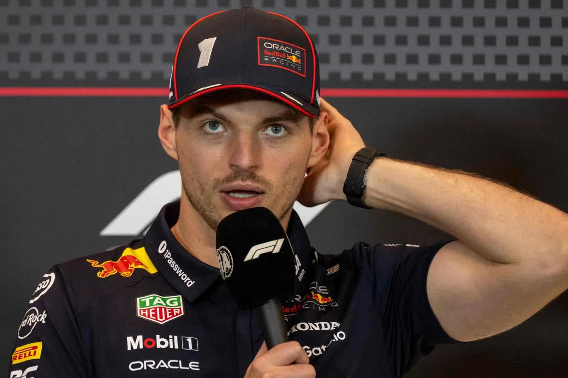 Red Bull's Dutch driver Max Verstappen speaking during the drivers' press conference at the Circuit de Monaco in Monaco, on May 22, 2025, ahead of the Formula One Monaco Grand Prix.