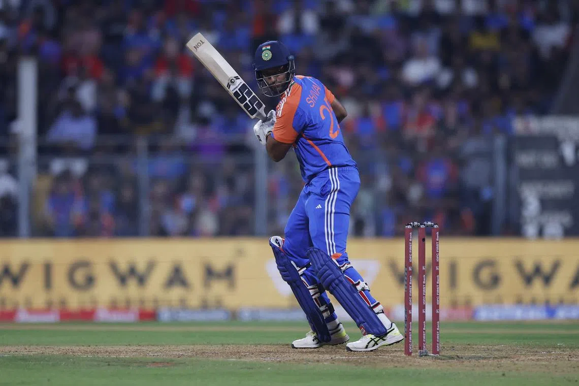 FILE PHOTO: Cricket - Fifth T20 International - India v England - Wankhede Stadium, Mumbai, India - February 2, 2025 India's Shivam Dube in action REUTERS/Anushree Fadnavis/File photo