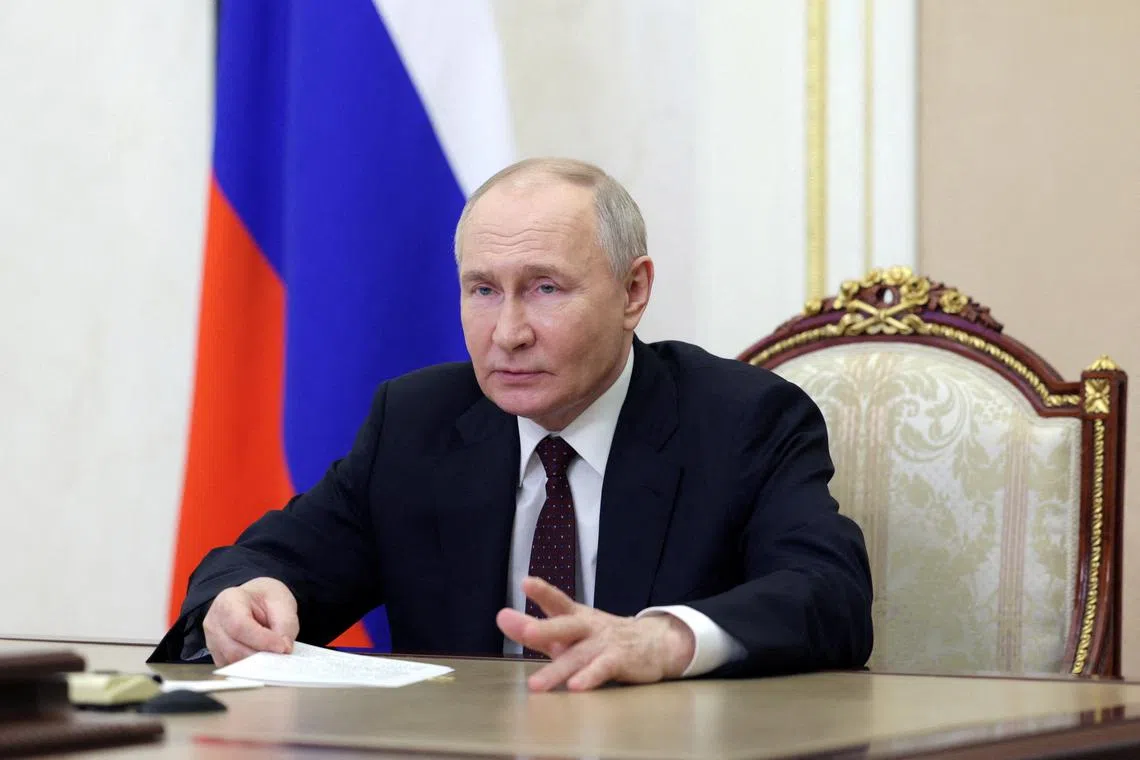 FILE PHOTO: Russian President Vladimir Putin chairs a meeting on economic issues via video link at the Kremlin in Moscow, Russia May 3, 2024. Sputnik/Aleksey Babushkin/Kremlin via REUTERS/File Photo